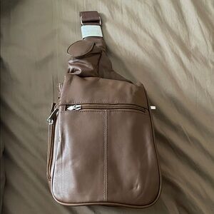 Button - Brown Leather Sling Bag